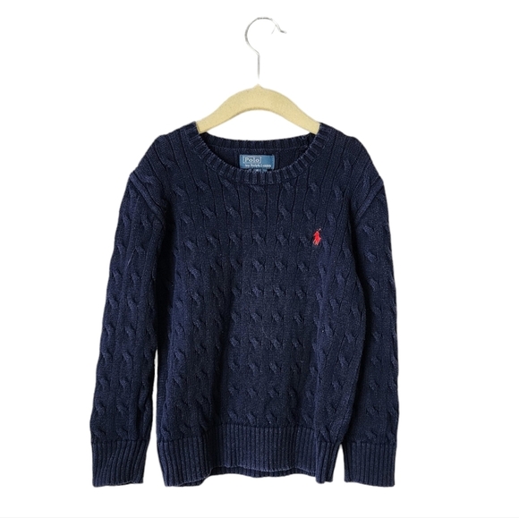 POLO RALPH LAUREN x VINTAGE Cable knit crew sweater in Navy size 6 (kids) - Picture 1 of 3